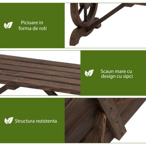 Banca de Gradina cu 2 locuri din lemn de molid, Maro 105x50x53cm - Img 4