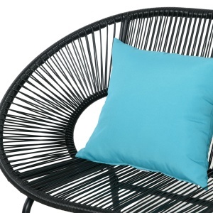 Bancă de grădină cu 2 locuri din metal și sfoară din rășină cu 2 perne - dim. 132L x 72l x 83Î cm - negru - Img 8