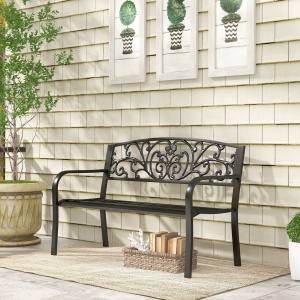 Banca de gradina din metal cu spătar decorat, 127x60x87cm – negru - Img 8