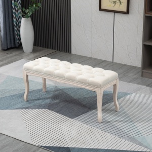 Bancă de Pat Vintage cu Butoni, Bancă Capitonată cu Picioare din Lemn, 110x40x48 cm, Bej - Img 2