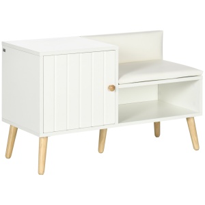 Banca Pantofi – 80×33×49 cm, Alba cu sezut & Spatiu Depozitare