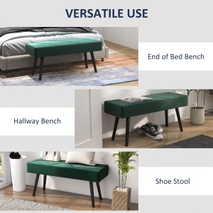 Bancă pentru Capătul Patului, Bancă cu Picioare din Oțel și Țesătură cu Efect de Catifea, 100x36x45 cm, Verde - Img 6