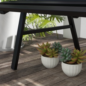 Bancă pentru Grădină, Bancă de Exterior pentru Terasă cu Șezut și Spătar cu Lamele, 123x67x79 cm, Negru - Img 9