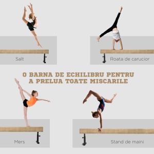 Barna de echilibru reglabila 2.3m, Barna de gimnastica cu roti, Echipament de gimnastica pentru antrenamentul copiiilor de 6+ ani si pentru antrenamentul profesionist acasa - Img 4