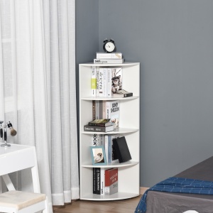 Biblioteca Colt Perete – 4 Rafturi Lemn Alb 120 cm - Img 1