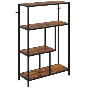Bibliotecă cu 4 Rafturi, Stil Industrial, Lemn și Metal, 77x30x116cm, Maro