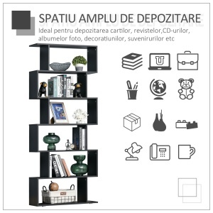 Bibliotecă din Lemn cu 6 Rafturi, 80x24x191 cm, Negru - Img 4
