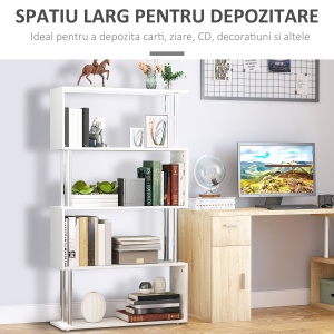 biblioteca moderna, 4 rafturi, 80x30x145cm alb - Img 4