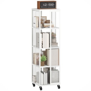 Bibliotecă Modernă cu 4 Rafturi și Roți, 35x35x129 cm, Alb