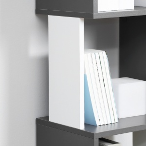 Biblioteca moderna cu 5 rafturi din lemn, economiseste spatiu pentru casa si birou, 33x28x161cm, gri si alb - Img 7