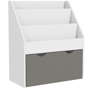 Bibliotecă pentru Copii 3-8 Ani cu 3 Rafturi și Sertar Inferior, din MDF, 62.5x30x70 cm, Gri