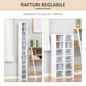 Bibliotecă Raft pentru CD, Set din 2 Piese cu 12 Rafturi din Lemn, 21x19,2x88,3 cm, Alb - Img 6