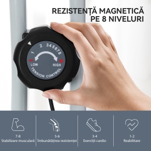 Bicicletă fitness pliabilă magnetică, 8 niveluri, afișaj LCD, roți și șa reglabilă, negru - Img 5