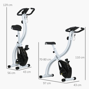 Bicicletă Fitness Pliabilă Magnetică cu 8 Niveluri de Rezistență, Ecran LCD, Șa Reglabilă, Suport pentru Tabletă, Roți, Senzor de Puls, din Oțel, Negru - Img 3