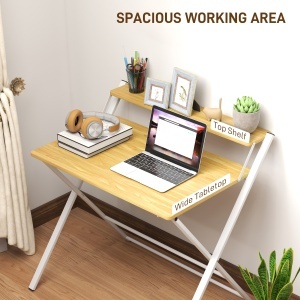 Birou Pliabil pentru Spații Mici, Birou Pliabil pentru Computer cu Raft de Depozitare, 86x66x82 cm, Lemn Natural - Img 5