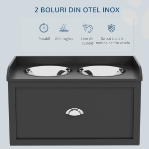 Boluri Înălțate pentru Câini din Lemn cu Sertar pentru Obiecte, 60x30x36 cm, Negru - Img 6