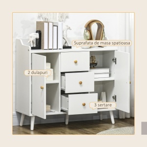 Bufet 90×80 cm – Alb, PAL & Lemn de Pin, Design Elegant - Img 4