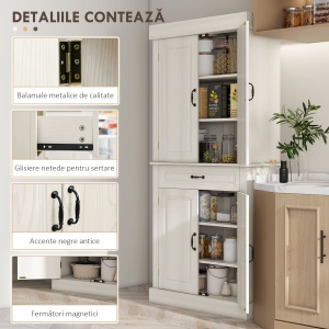 Bufet Bucatarie – Stil Colonial Lemn Alb 80×35×180 cm - Img 6