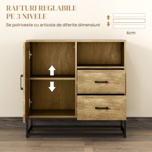 Bufet cu 2 Sertare si Raft Metalic 80×40×78 cm - Img 5