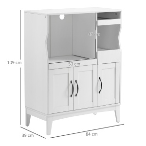 Bufet de Bucătărie cu 2 Dulapuri, Sertar și Rafturi Extensibile pentru Cuptor cu Microunde, 84x39x109 cm, Alb - Img 3