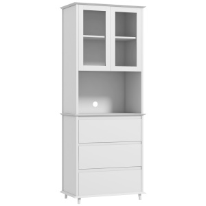 Bufet Mobilier Bucatarie cu Usi de Sticla si 3 Sertare 68x38x172 cm – Alb - Img 1