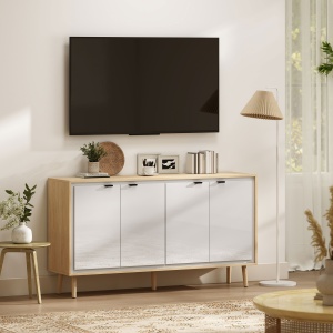 Bufet Modern cu 4 Uși și Raft Reglabil 141x35x77cm Alb și Stejar - Img 8