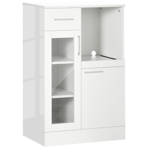 Bufet modern cu dulapuri si sertar, dulap de bucatarie cu economie de spatiu din lemn si sticla 60x40x95cm, alb - Img 1