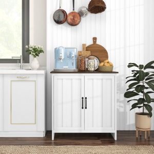 Bufet Modern pentru Bucătărie, Mobilier cu 2 Uși și Raft Reglabil din Lemn, 80x39,7x80 cm, Alb - Img 8
