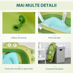 Cadita de Baie Plianta pentru Copii 0-3 Ani cu Perna Verde - Img 5