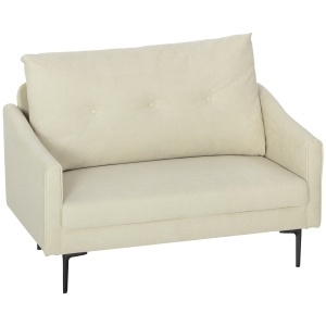 Canapea cu 2 Locuri Modernă cu Spătar Matlasat cu Butoane și Acoperire în Velluto, 124x73x92 cm, Crem