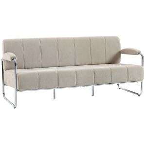 Canapea cu 3 Locuri Tapițată cu Chenille și Cusături Duble, Canapea Modernă cu Brațe și Picioare din Oțel, pentru Living, Birou și Dormitor, 174x75x76 cm, Bej