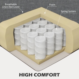 Canapea de 3 Locuri din Material Textil cu Brațe, Perne Căptușite și Înveliș cu Efect de In, 237x94x102 cm, Gri - Img 5