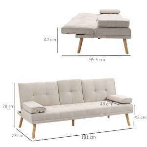 Canapea Extensibila 3 Locuri – Stil Scandinav cu 2 Cotiere - Img 3