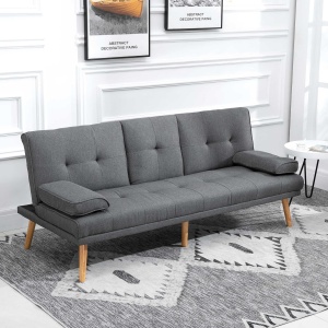 Canapea extensibilă cu 3 locuri, 2 cotiere detașabile și covoraș antiderapant, imitație in și lemn de plop, 181x77x78cm, gri închis - Img 2