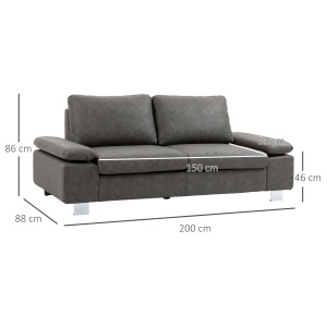 Canapea moderna dubla de lux cu 2 locuri, canapea tapitata cu brate reglabile pentru camera de zi, birou, gri - Img 3