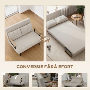 Canapea Pat de 2 Locuri cu Spătar Reglabil pe 5 Nivele și 2 Perne din Material Capitonat, 102x73x81 cm, Negru - Img 4