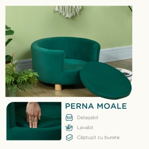 Canapea pentru Caini si Pisici cu Spatar si Perna Detasabila Verde - Img 6