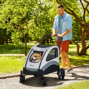 Carucior Caini – Talie Medie cu 4 Roti & Plasa Oxford - Img 2
