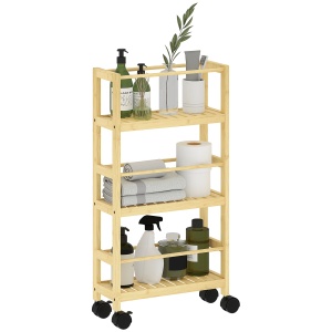 Cărucior de Baie cu 3 Niveluri cu Lamele și Roți 36x15x73 cm Culoare Lemn - Img 1