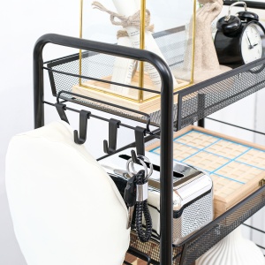 Carucior de bucatarie cu 3 niveluri cu cosuri detasabile si 4 roti, otel si plastic PP, 45Lx26,5x63cm, Negru - Img 8