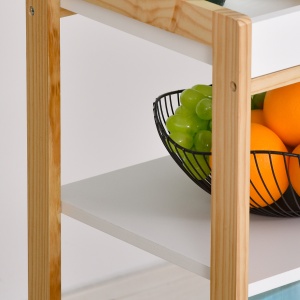 Carucior de bucatarie cu 4 nivele din MDF si lemn de pin cu 4 roti pivotante, 40x30x76 cm, alb si maro - Img 7