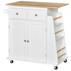 Carucior de bucatarie suport condimente cu 3 niveluri si 4 roti din MDF si PAL, 89x45x89.5cm, alb - Img 1