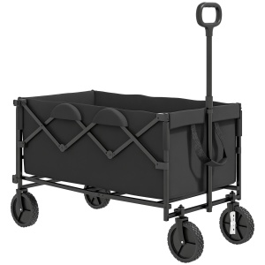 Cărucior de Grădină de 160L cu 4 Roți, Geantă Extensibilă, Mâner Rotativ și Reglabil, 95x55x102 cm, Negru