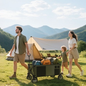 Carucior de gradina pliabil cu roti, Carucior de camping pliabil cu placa pliabila, Carucior utilitar pentru exterior cu cadru din otel si material Oxford, verde - Img 2