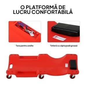 Cărucior Mecanic cu Tetieră Confortabilă și 2 Tăvi Roșu - Img 5