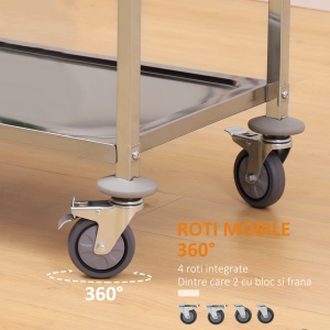 Carucior Pentru Bucatarie 3 Rafturi in Otel Inox 85x45x90cm - Img 5