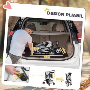 Carucior Pliabil pentru Caini 75×45×97 cm – Gri - Img 5