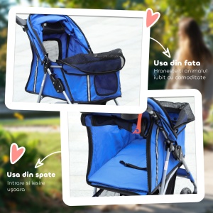 Cărucior Pliabil pentru Câini până la 10 kg cu Copertină de Ploaie, 75x45x97 cm, Albastru - Img 6