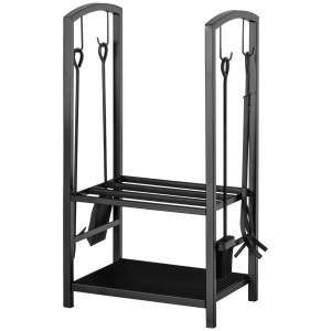 Caseta pentru Lemne cu Set Unelte pentru Semineu in Otel Negru 40 x 30 x 74.5 cm - Img 8
