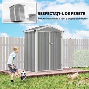 Căsuță de Grădină 1,1m² din Oțel Zincat, Magazie de Grădină cu Uși Duble Largi cu Încuietoare, Acoperiș Înclinat, Mănuși, Magazie pentru Unelte, 133x87x178 cm, Gri Argintiu - Img 6